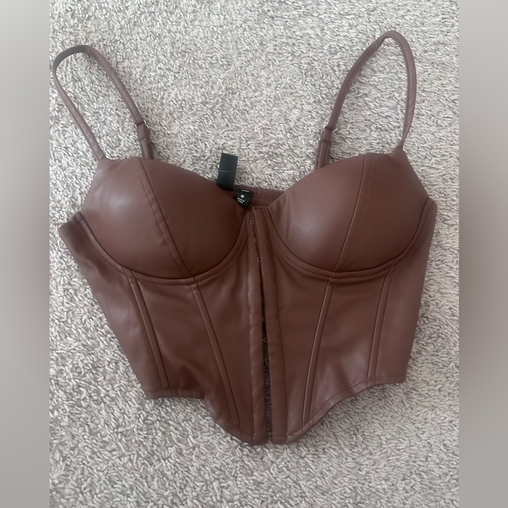 Brand New Brown Faux Leather Bustier Top